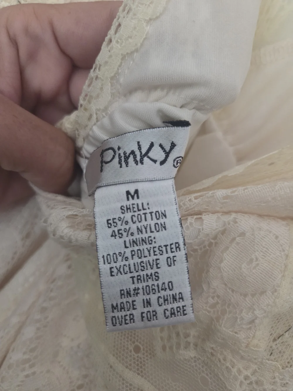 Pinky Cream Floral Lace V-Neck Empire Waist Mini Dress Medium Boho Coquette